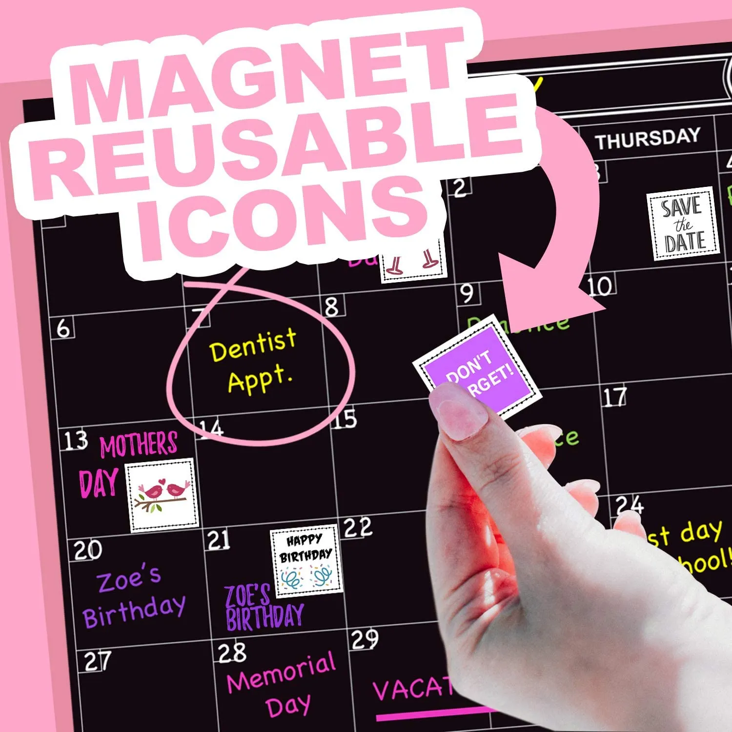 Magnetic Month Labels, Dates & Holidays (Black)