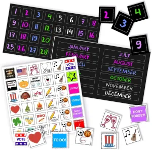 Magnetic Month Labels, Dates & Holidays (Black)