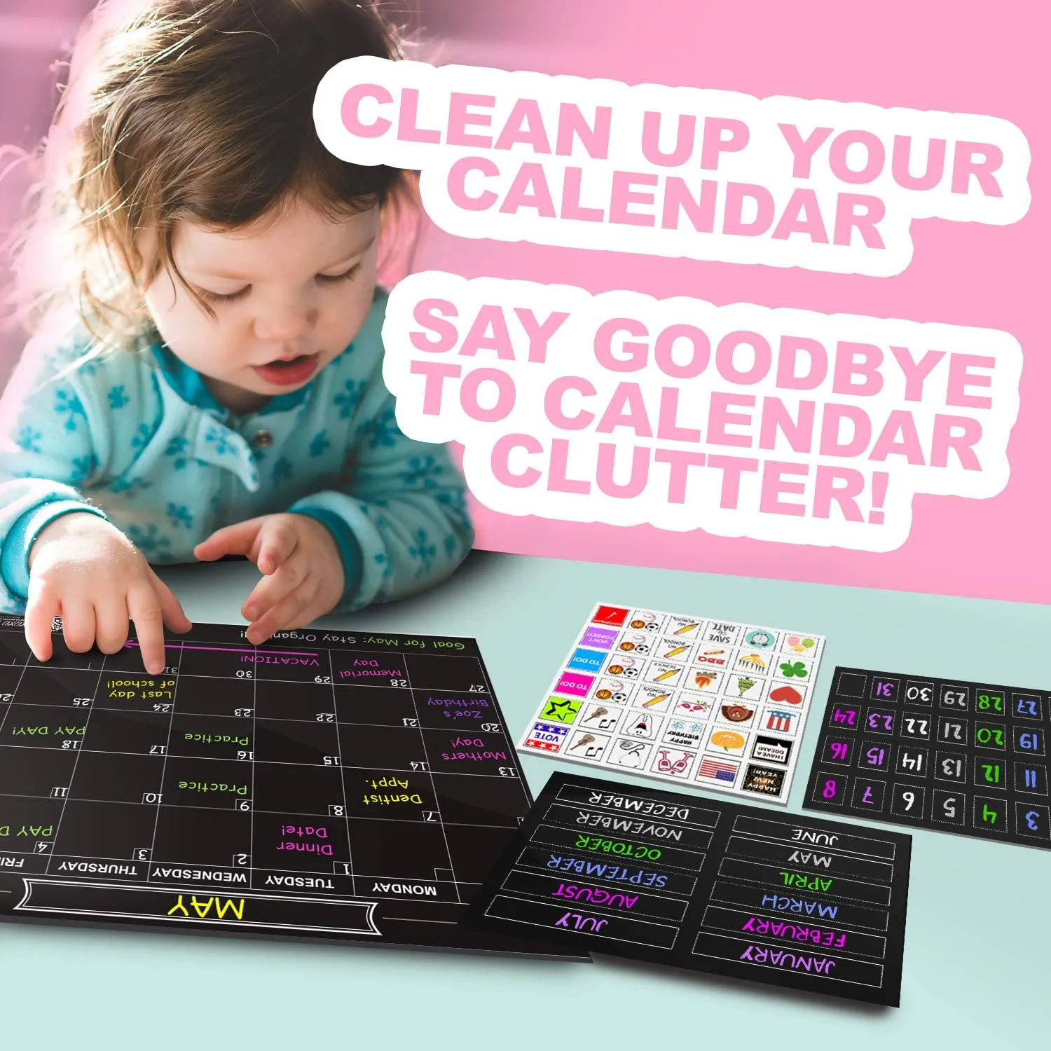 Magnetic Month Labels, Dates & Holidays (Black)