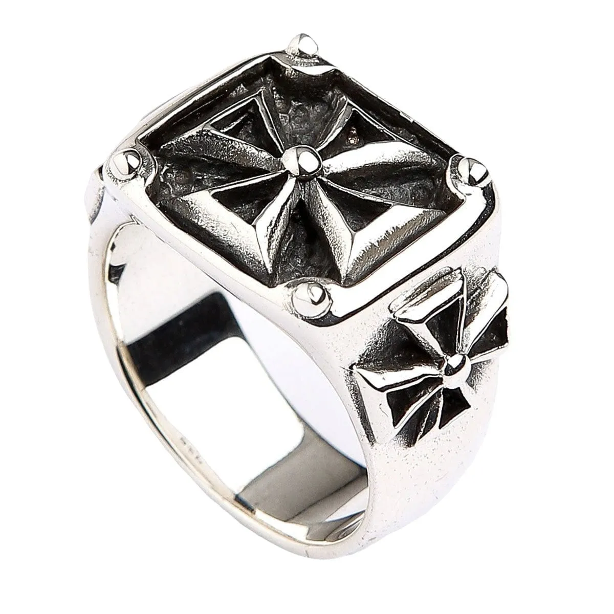 Maltese Cross Sterling Silver Biker Ring