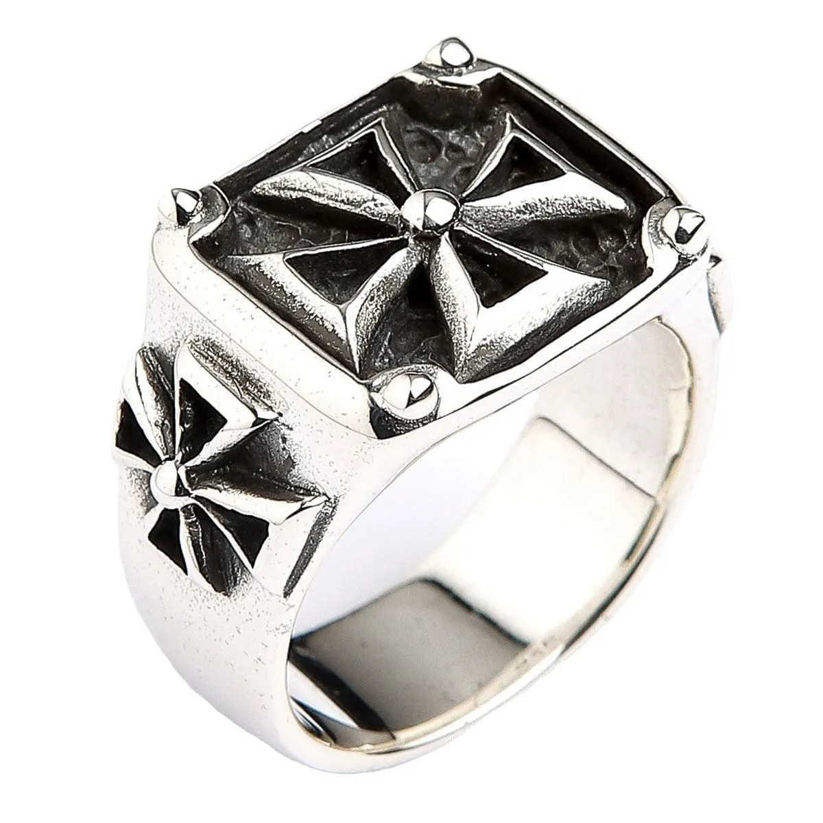 Maltese Cross Sterling Silver Biker Ring