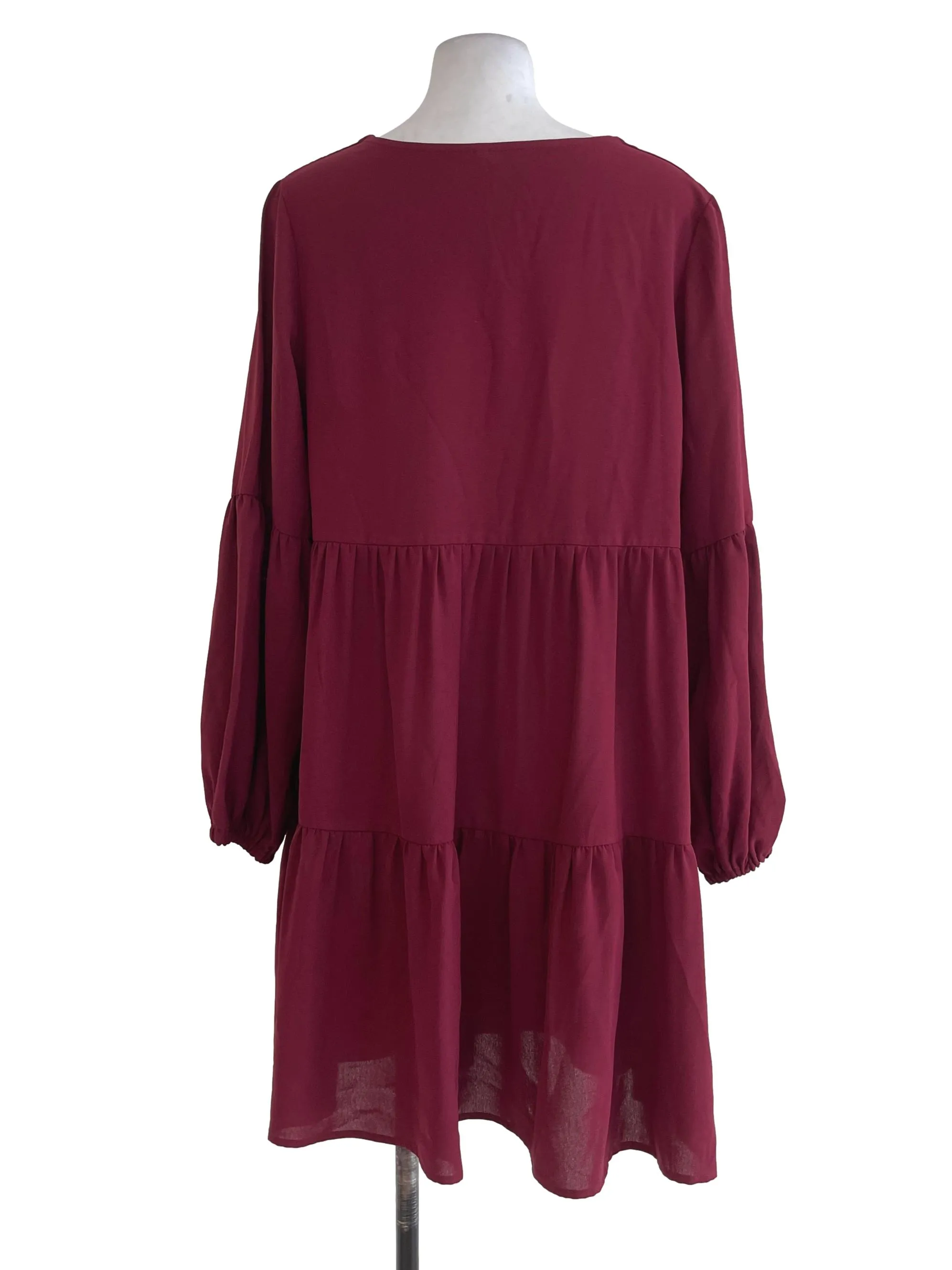 Maroon Layered Long Sleeves Dress