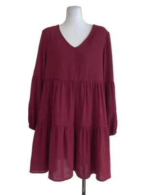 Maroon Layered Long Sleeves Dress
