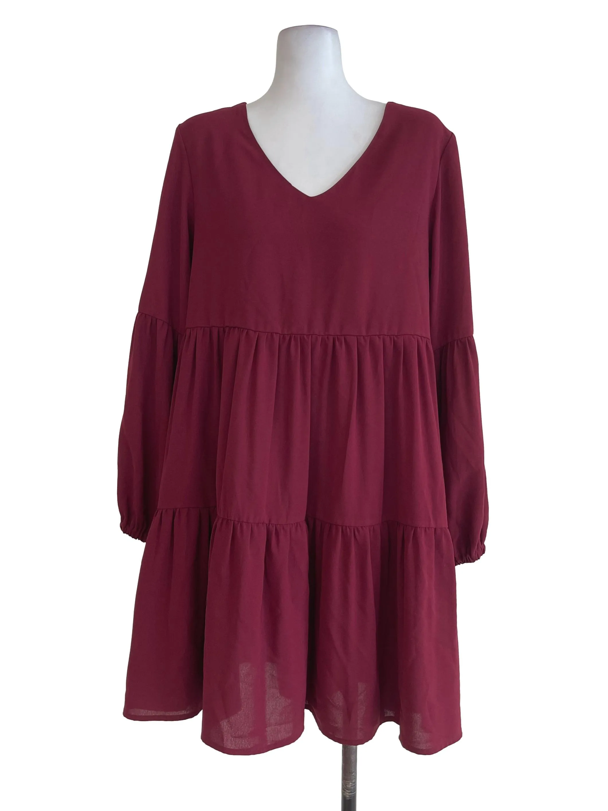 Maroon Layered Long Sleeves Dress