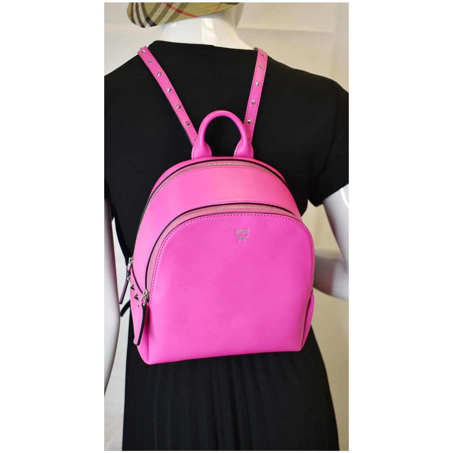 MCM Mini Duchess Polke Studs Calfskin Leather Backpack Electric Pink