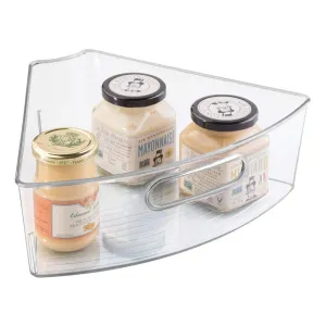 mDesign Plastic Kitchen Cabinet Lazy Susan Storage Organizer Bin with Handle - Medium Pie-Shaped 1/6 Wedge, 4" Deep Container - Organize Snacks, Food Packets, Pasta, Condiment Jars, Coffee - Clear