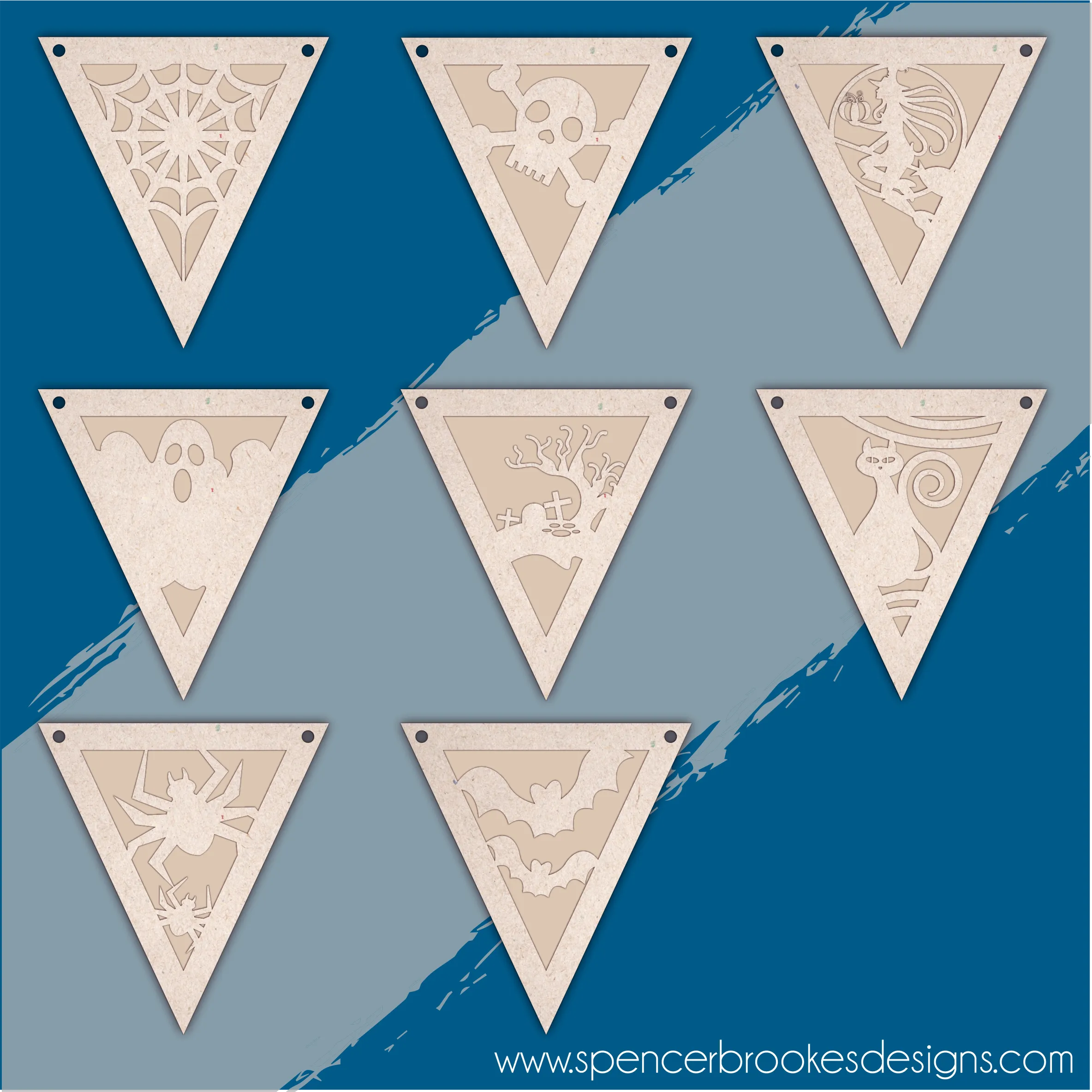 MDF Layered Triangle Halloween Flag Bunting Set