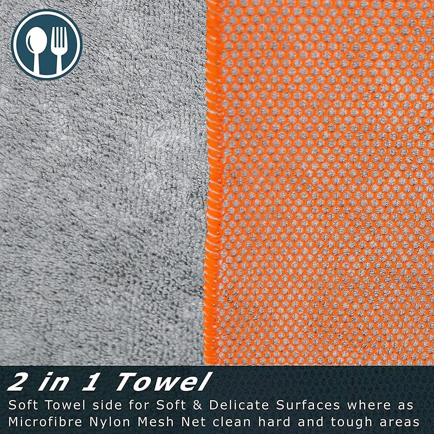 Microfibre Bird Mess Remover Scrubber Cloth Net Backing Orange Grey