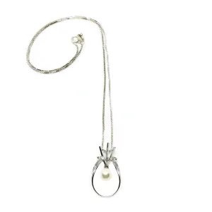 Mid Century Angular Japanese Cultured Akoya Pearl Pendant- Sterling Silver