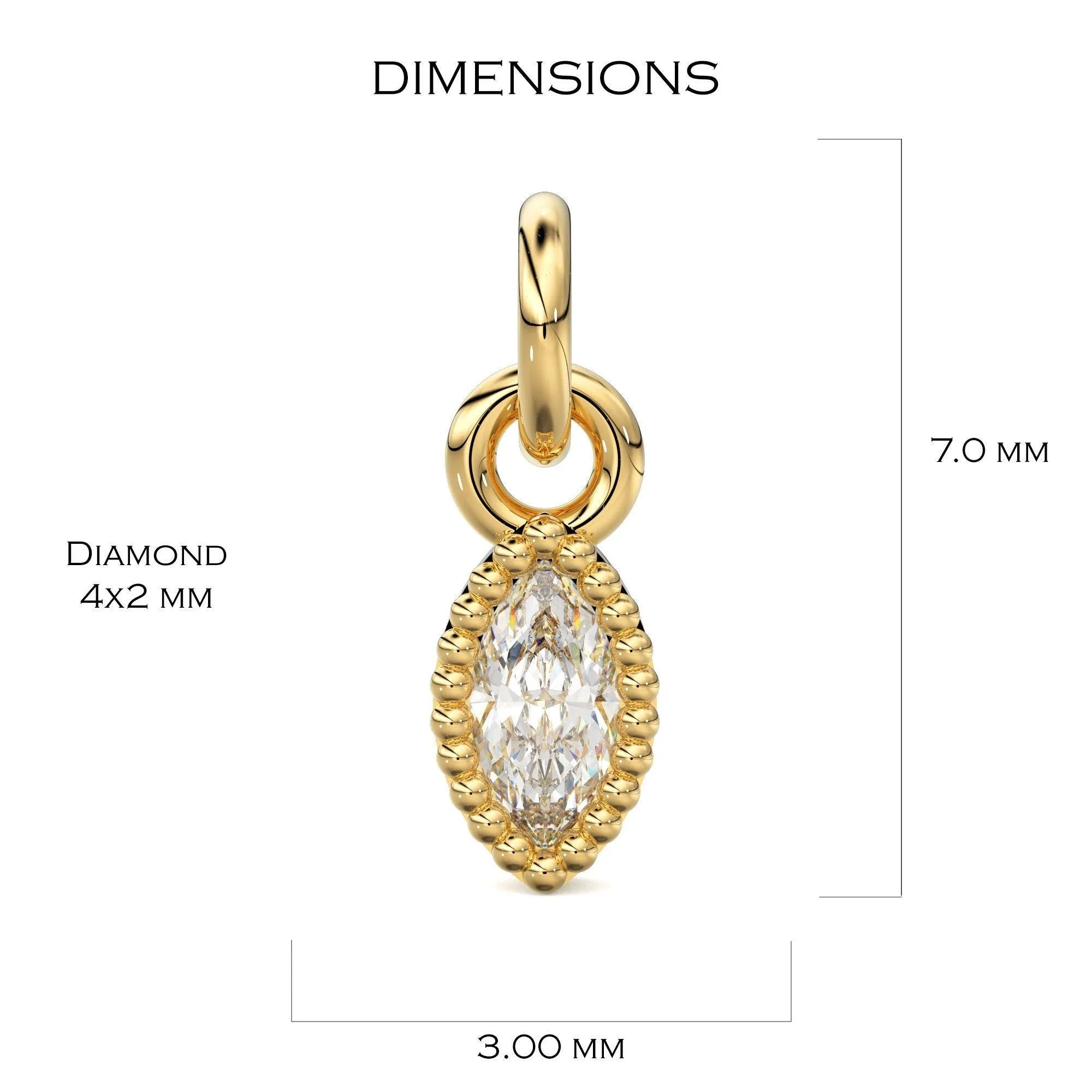 Milgrain Marquise Diamond Charm Pendant / 14k 18k Solid Gold Pendant / Petite Diamond Charm / Sale