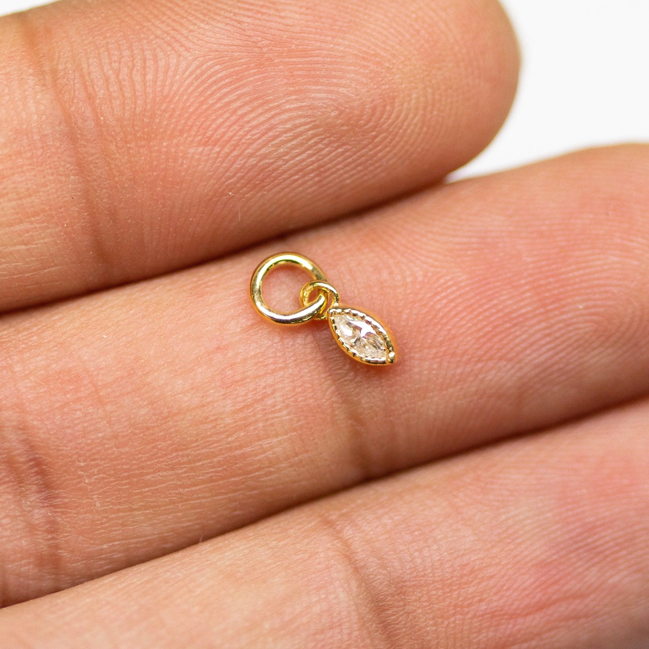 Milgrain Marquise Diamond Charm Pendant / 14k 18k Solid Gold Pendant / Petite Diamond Charm / Sale