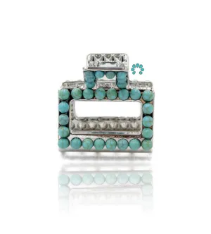 Mini Faux Turquoise Claw Clip - Silver