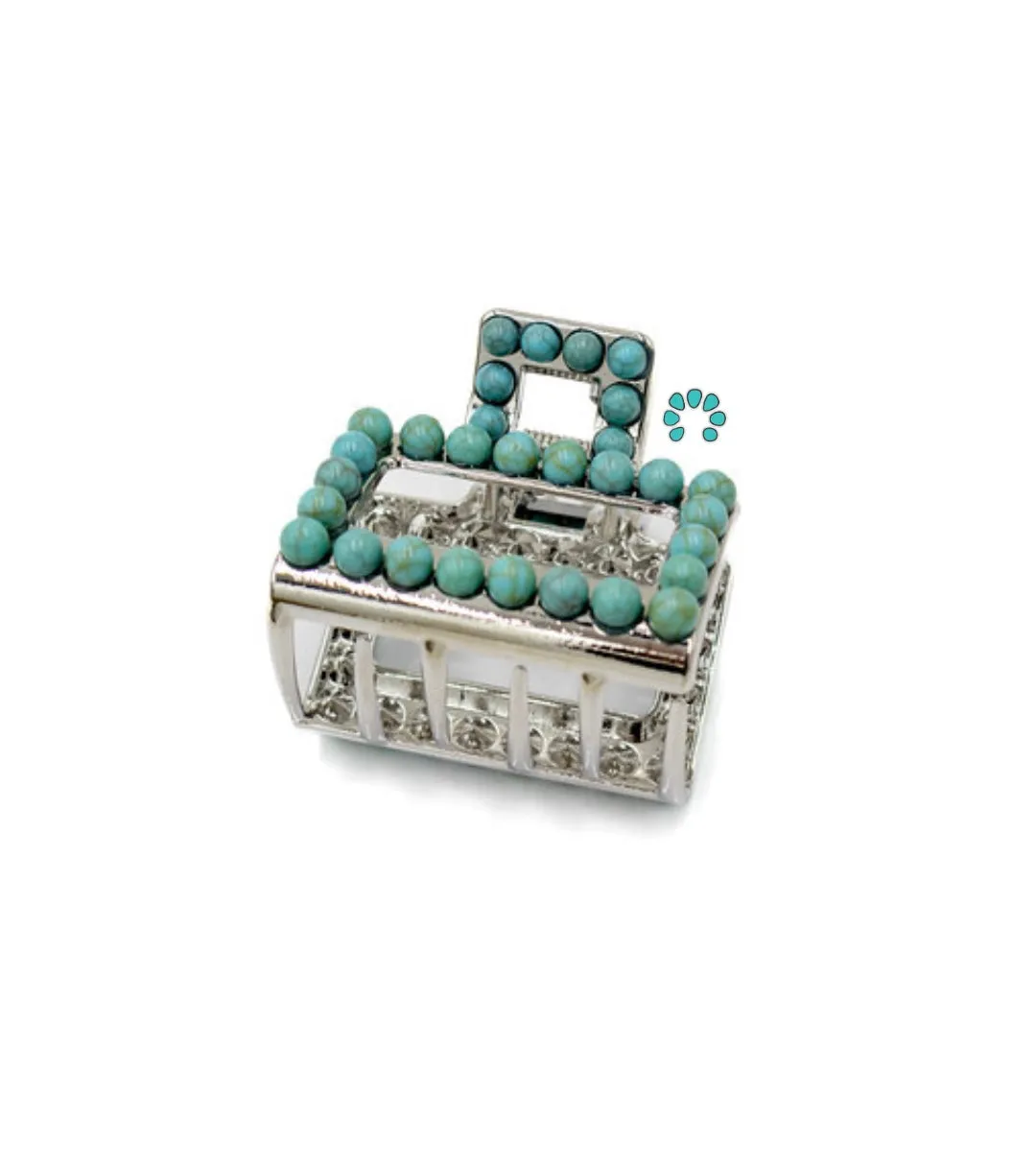 Mini Faux Turquoise Claw Clip - Silver