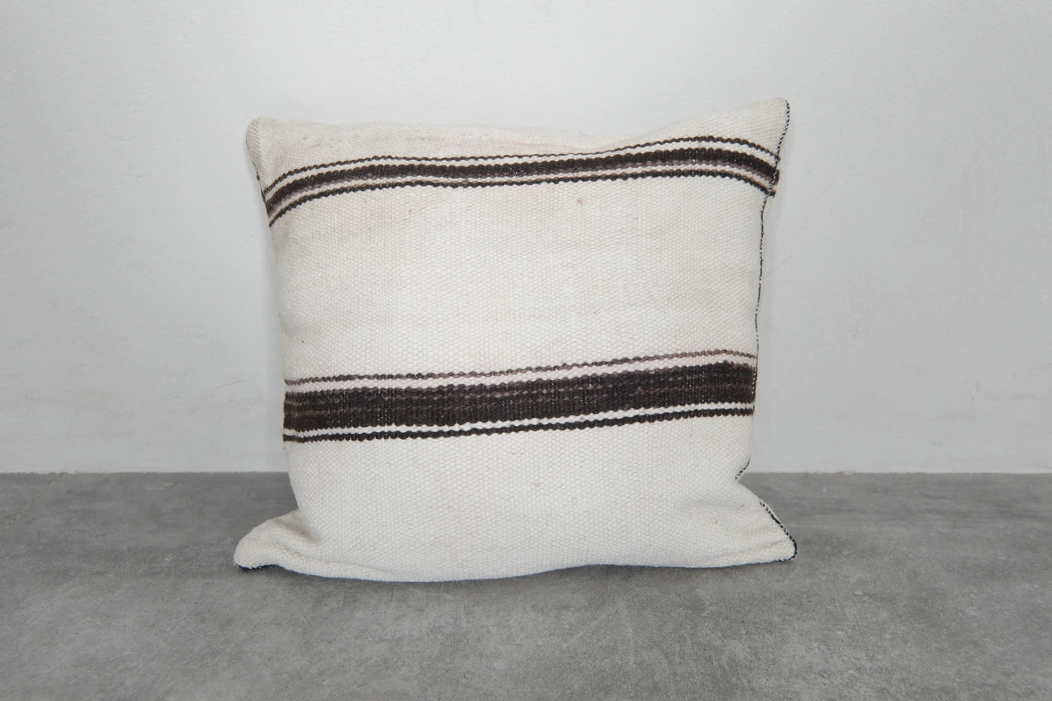 Minimalist Moroccan Pillow in Cream with Black Stripes - 16.5 x 17.3 Inches