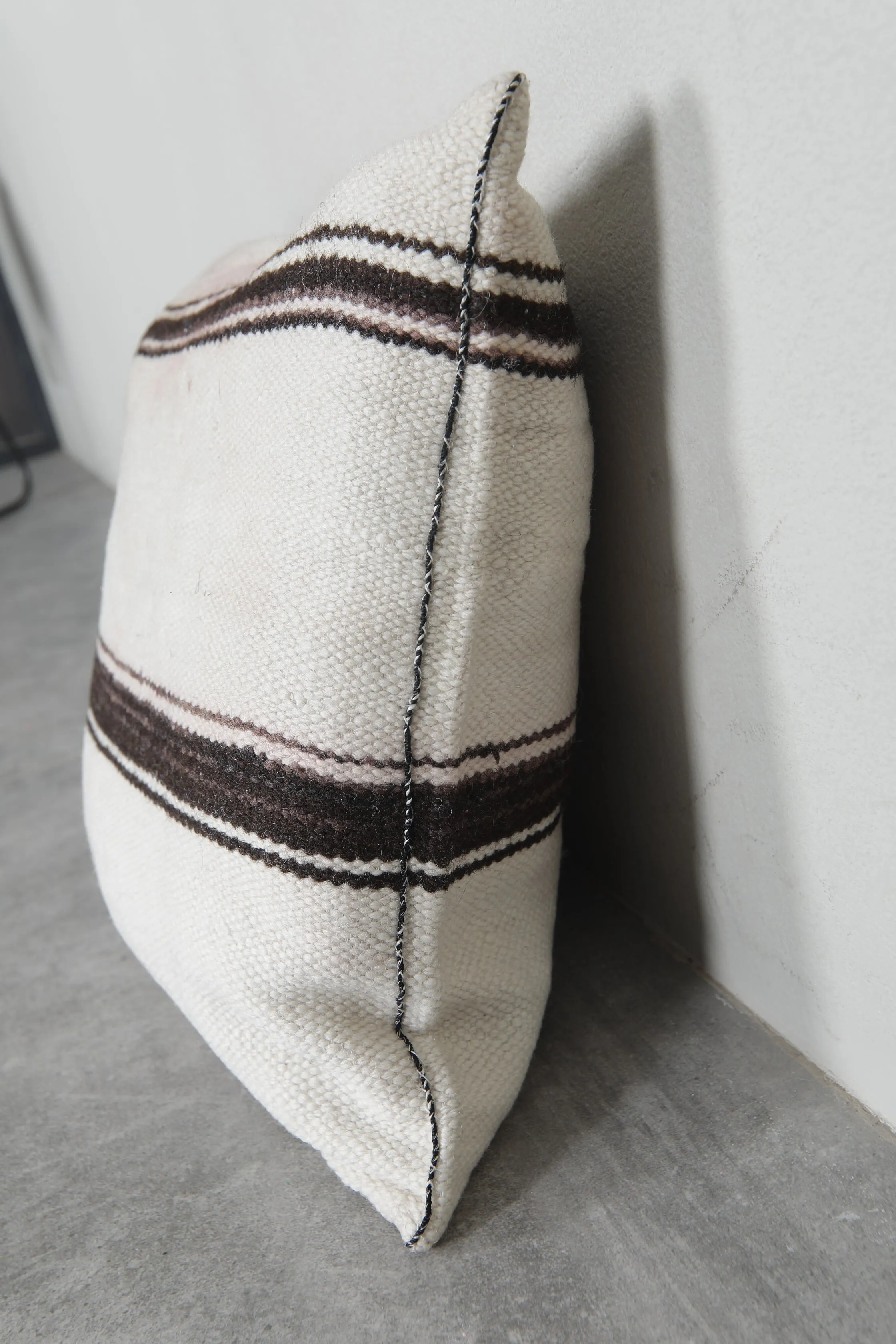 Minimalist Moroccan Pillow in Cream with Black Stripes - 16.5 x 17.3 Inches