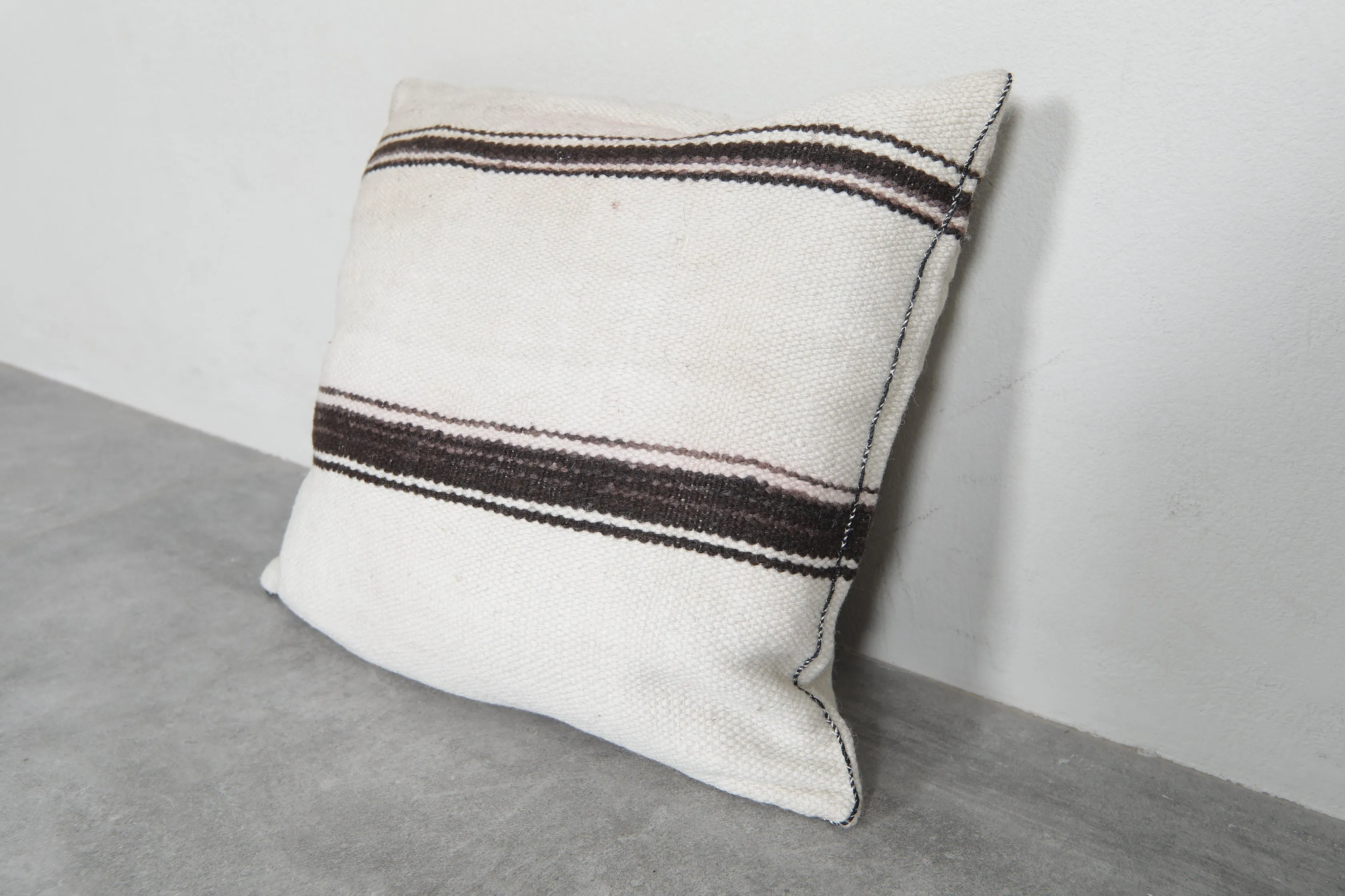 Minimalist Moroccan Pillow in Cream with Black Stripes - 16.5 x 17.3 Inches