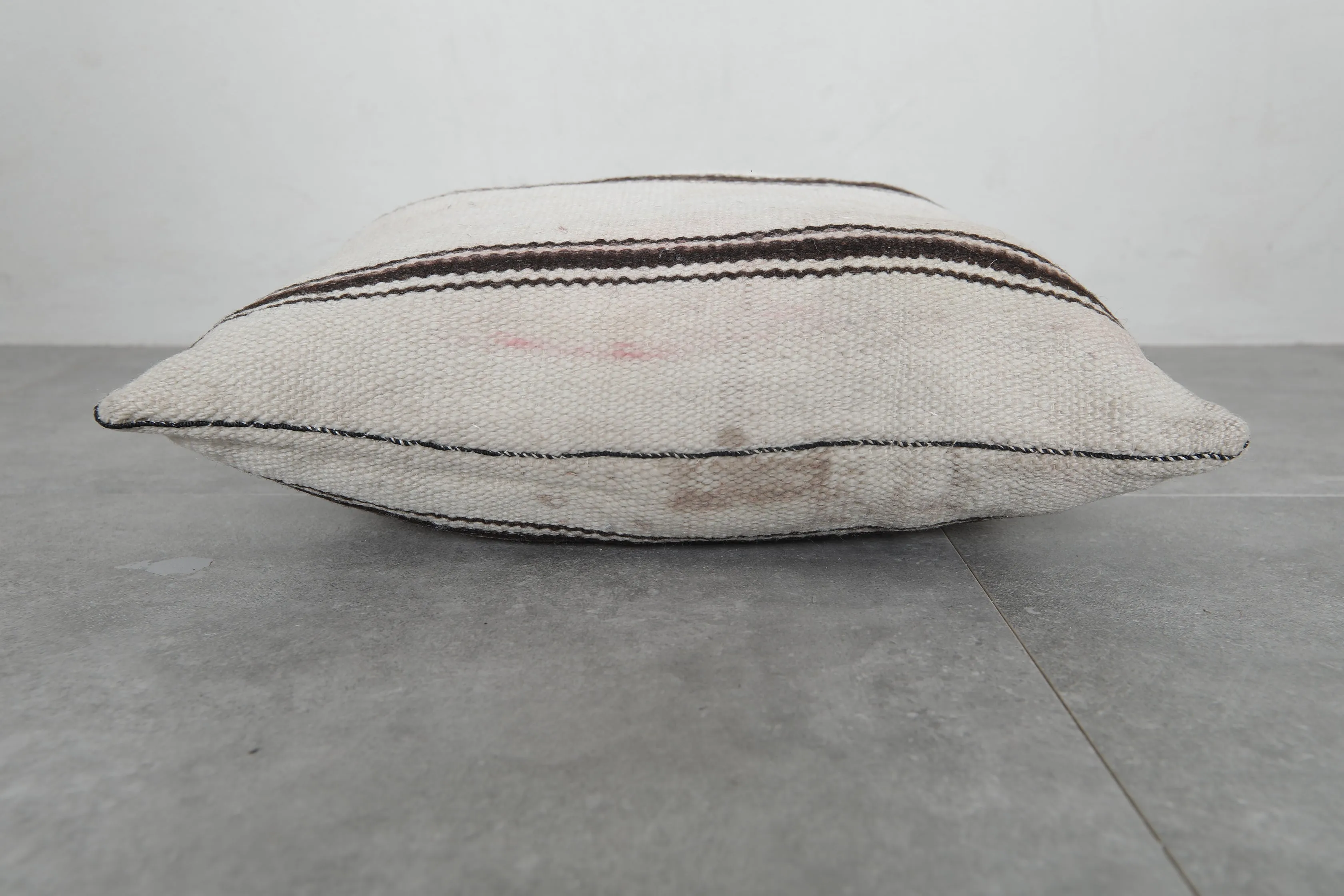 Minimalist Moroccan Pillow in Cream with Black Stripes - 16.5 x 17.3 Inches