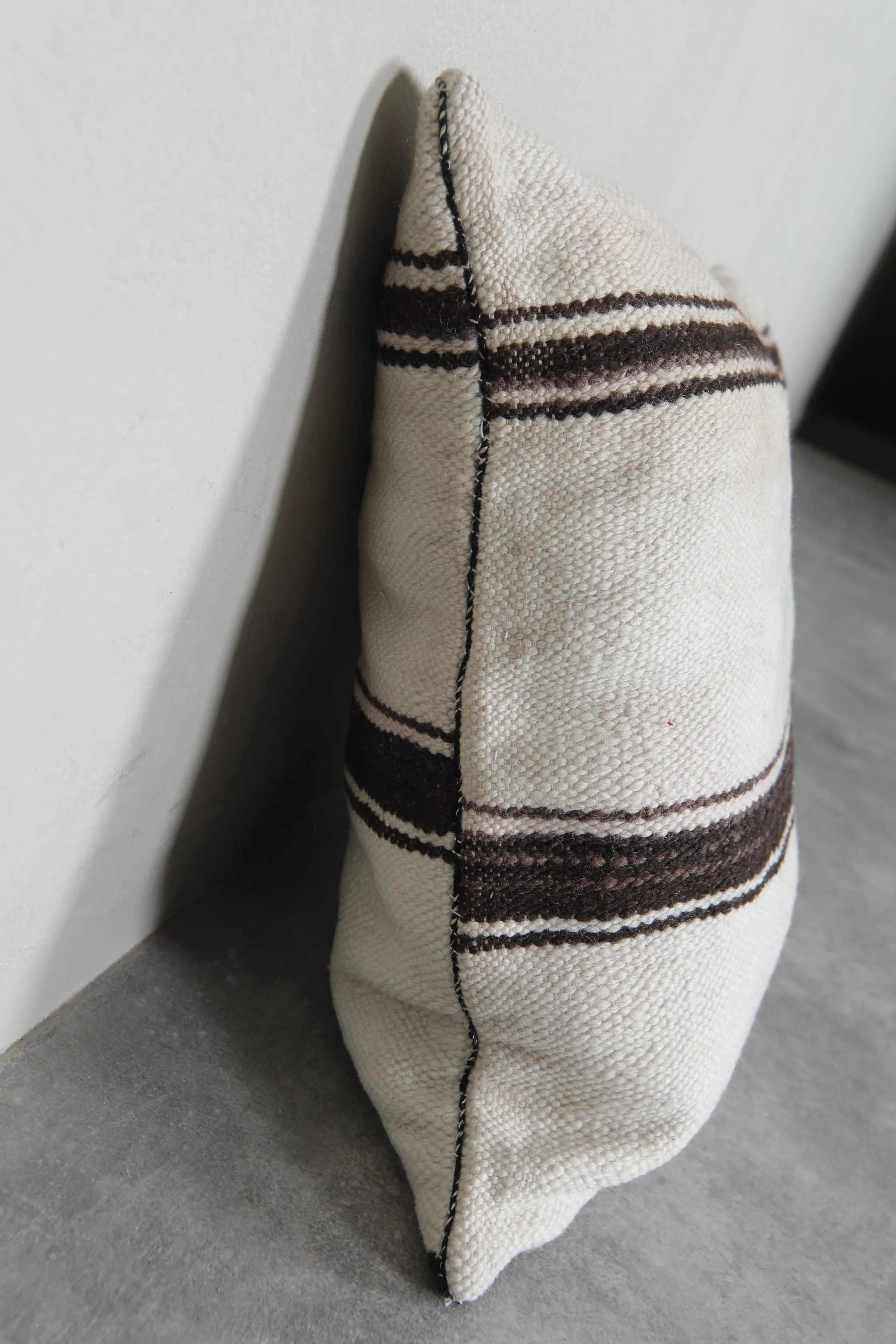 Minimalist Moroccan Pillow in Cream with Black Stripes - 16.5 x 17.3 Inches