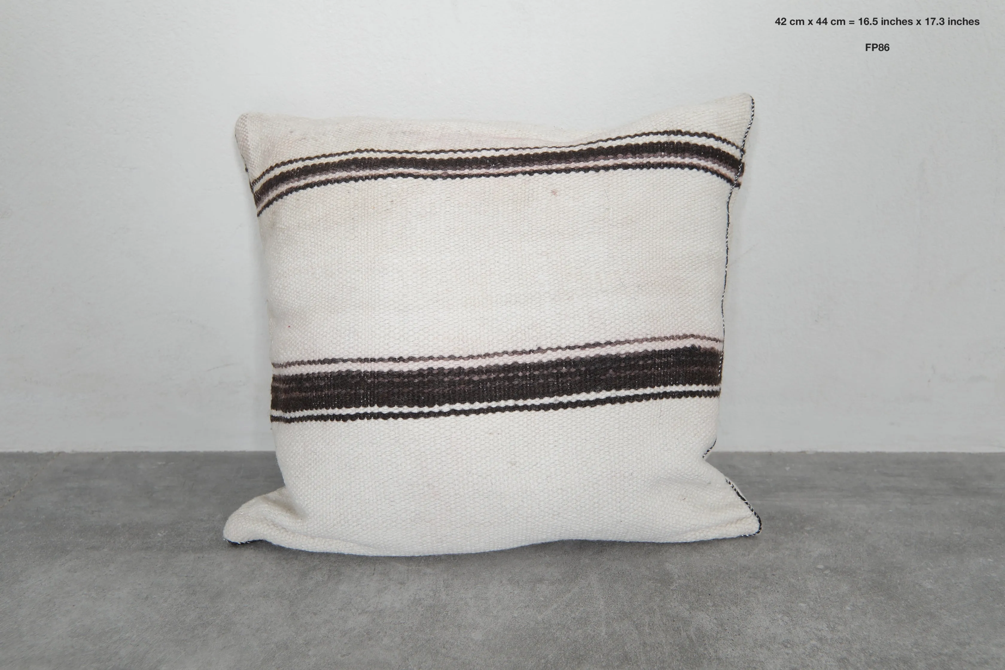 Minimalist Moroccan Pillow in Cream with Black Stripes - 16.5 x 17.3 Inches