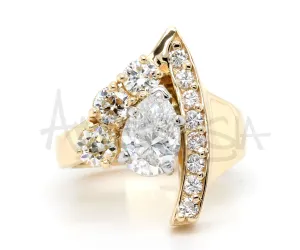 Modern Asymmetrical Pear Diamond Gold Ring