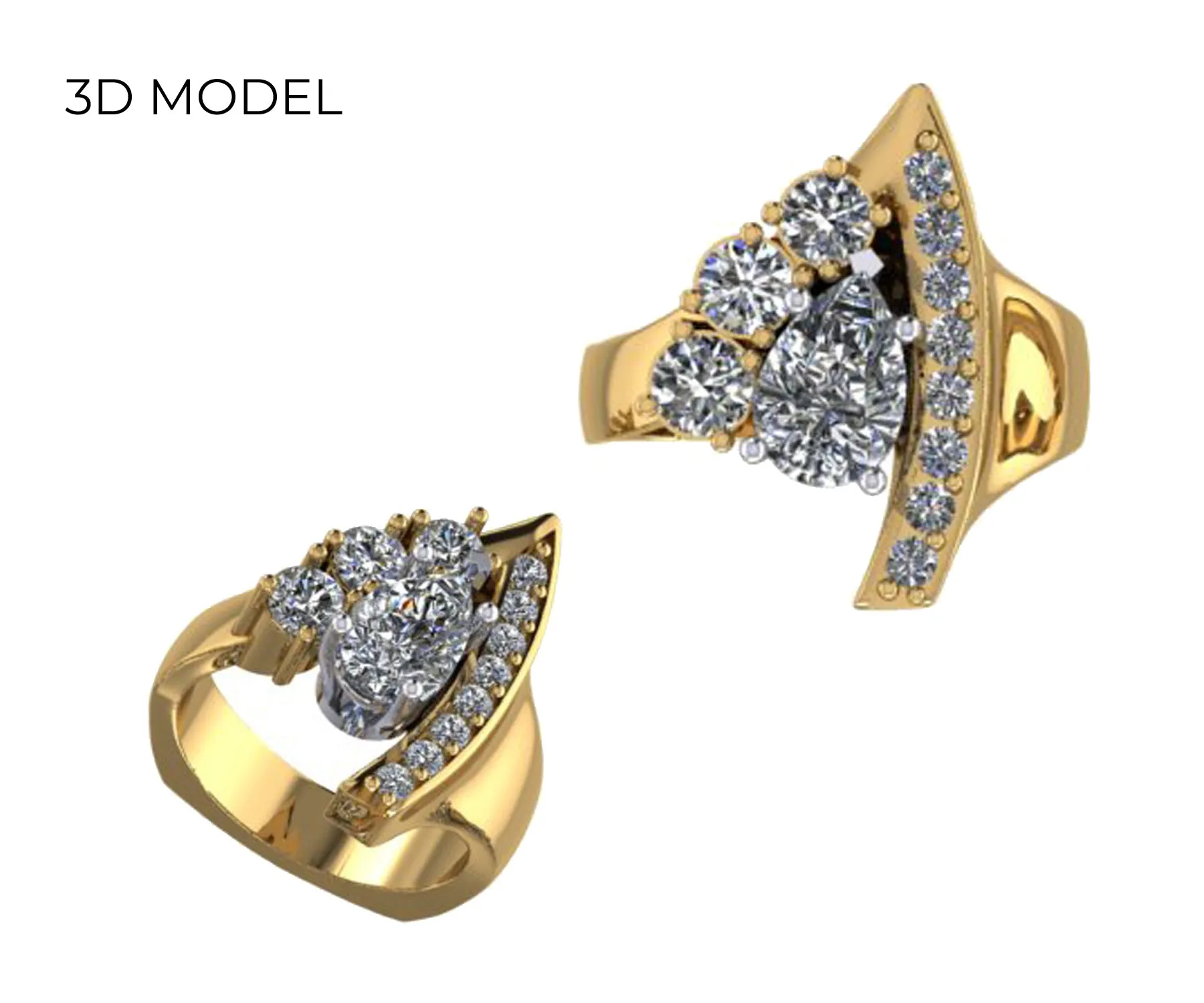 Modern Asymmetrical Pear Diamond Gold Ring