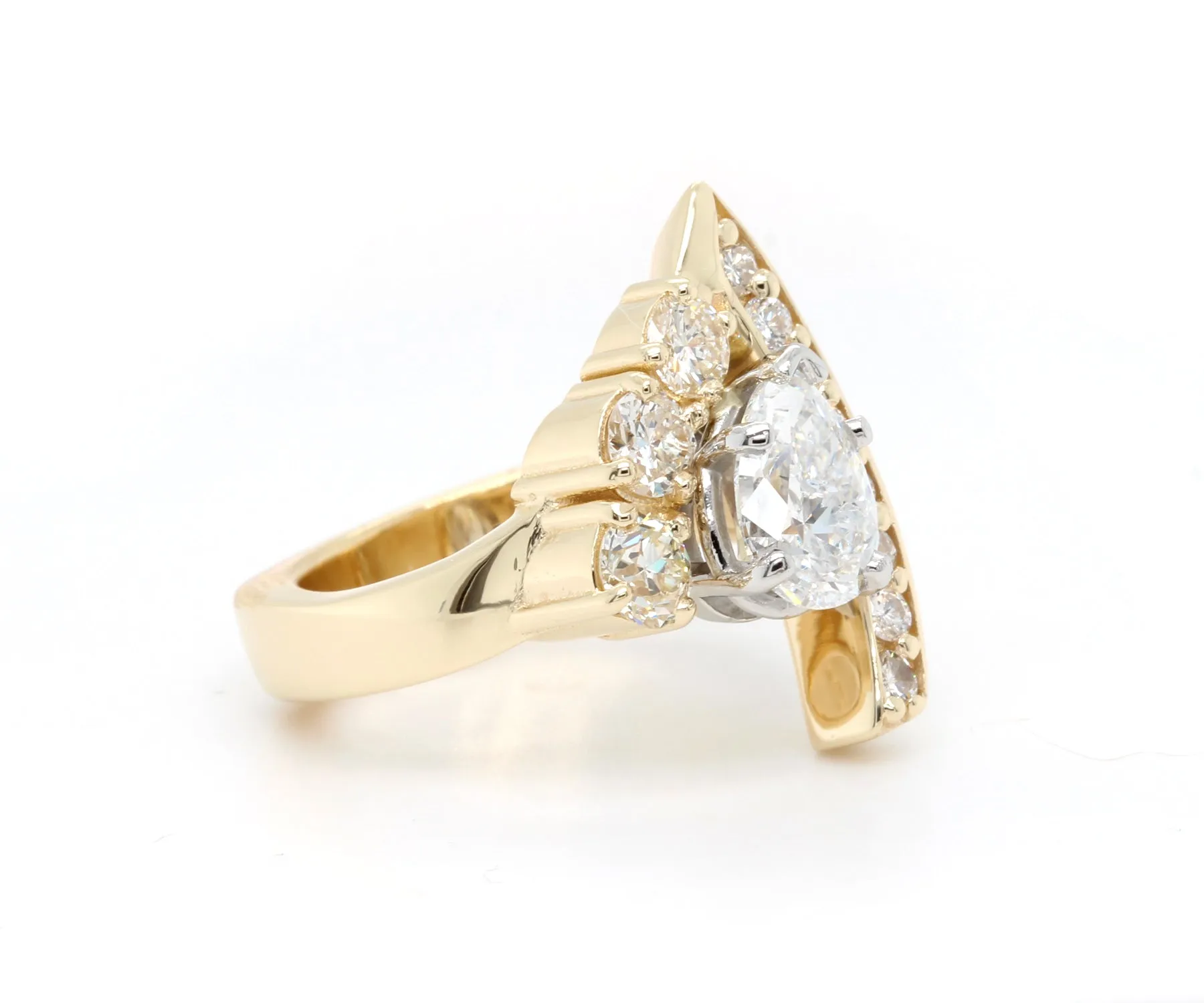 Modern Asymmetrical Pear Diamond Gold Ring