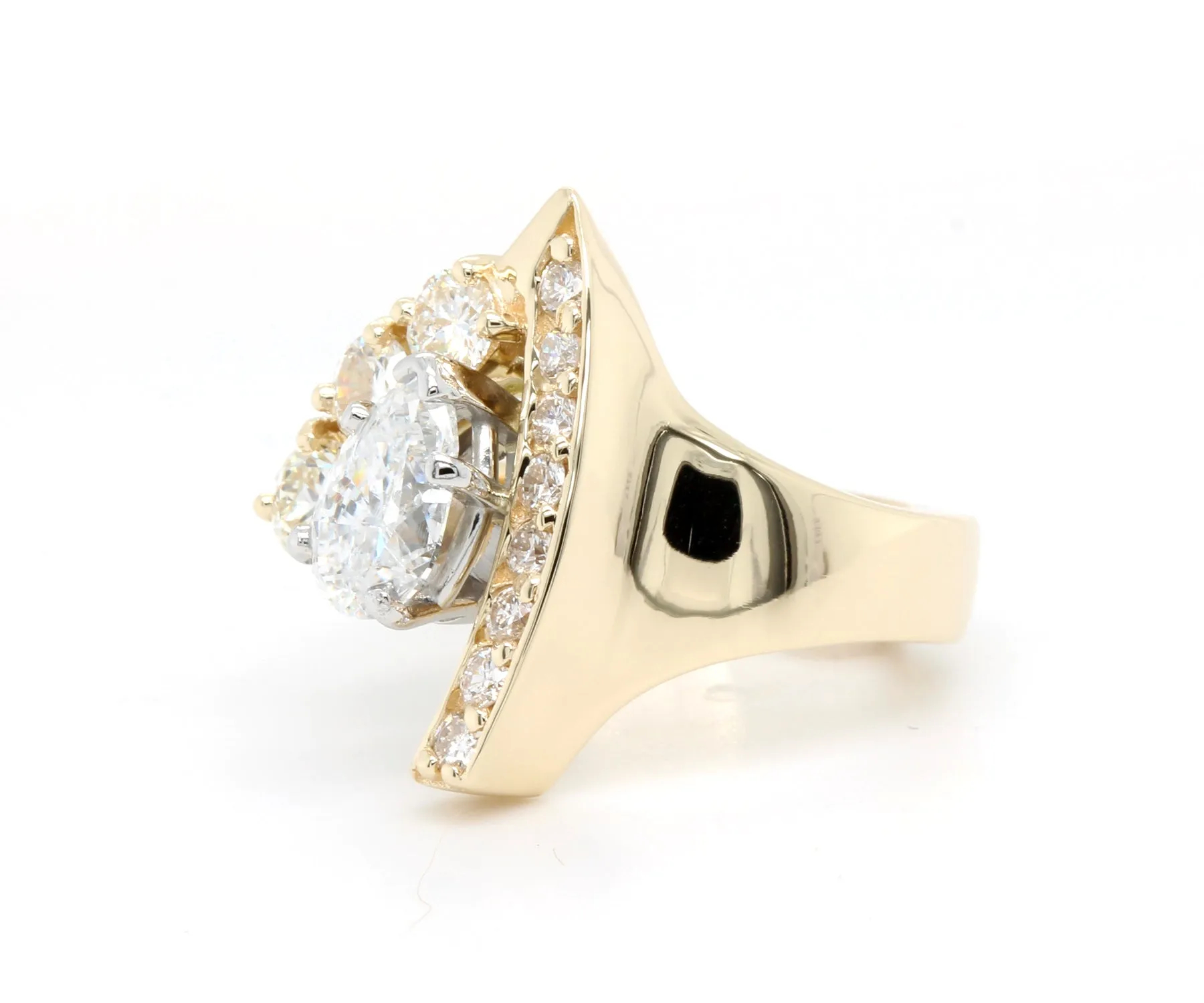 Modern Asymmetrical Pear Diamond Gold Ring
