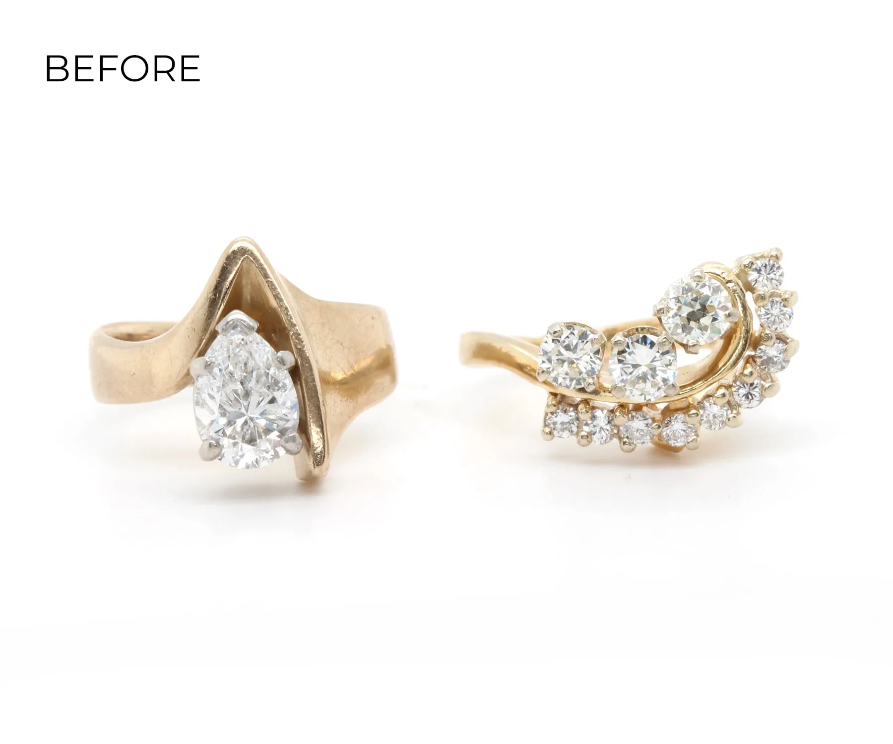 Modern Asymmetrical Pear Diamond Gold Ring
