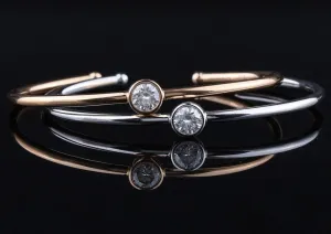 Moissanite Bezel Bangle Solid 18k Rose White Yellow Gold