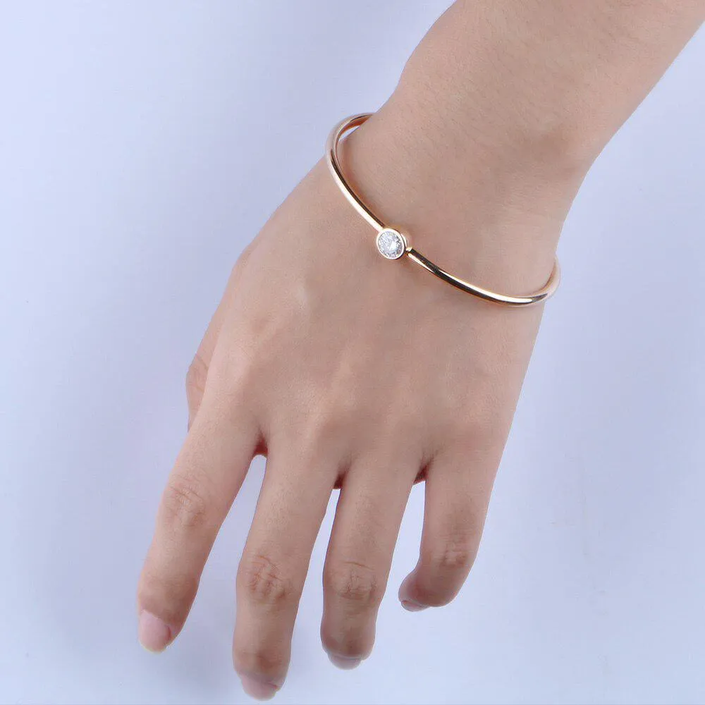 Moissanite Bezel Bangle Solid 18k Rose White Yellow Gold