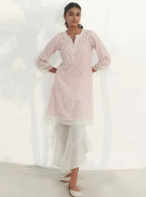 Mulmul Cotton Maneri Pink kurta