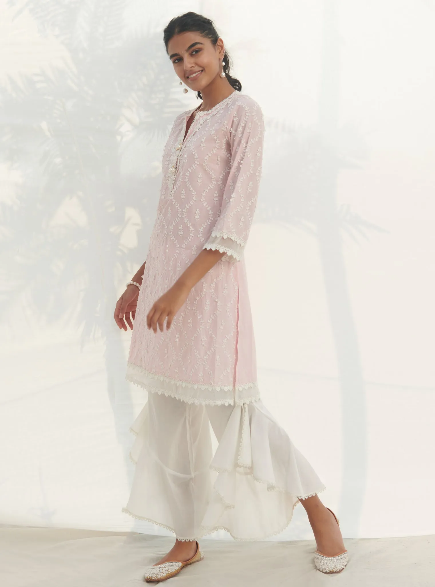 Mulmul Cotton Maneri Pink kurta