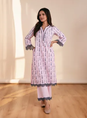 Mulmul Cotton Shantella Pink Kurta With Shantella Pink Pallazo
