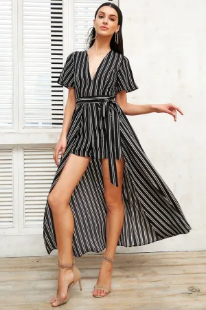 My Life My Way Stripe Romper - Black White