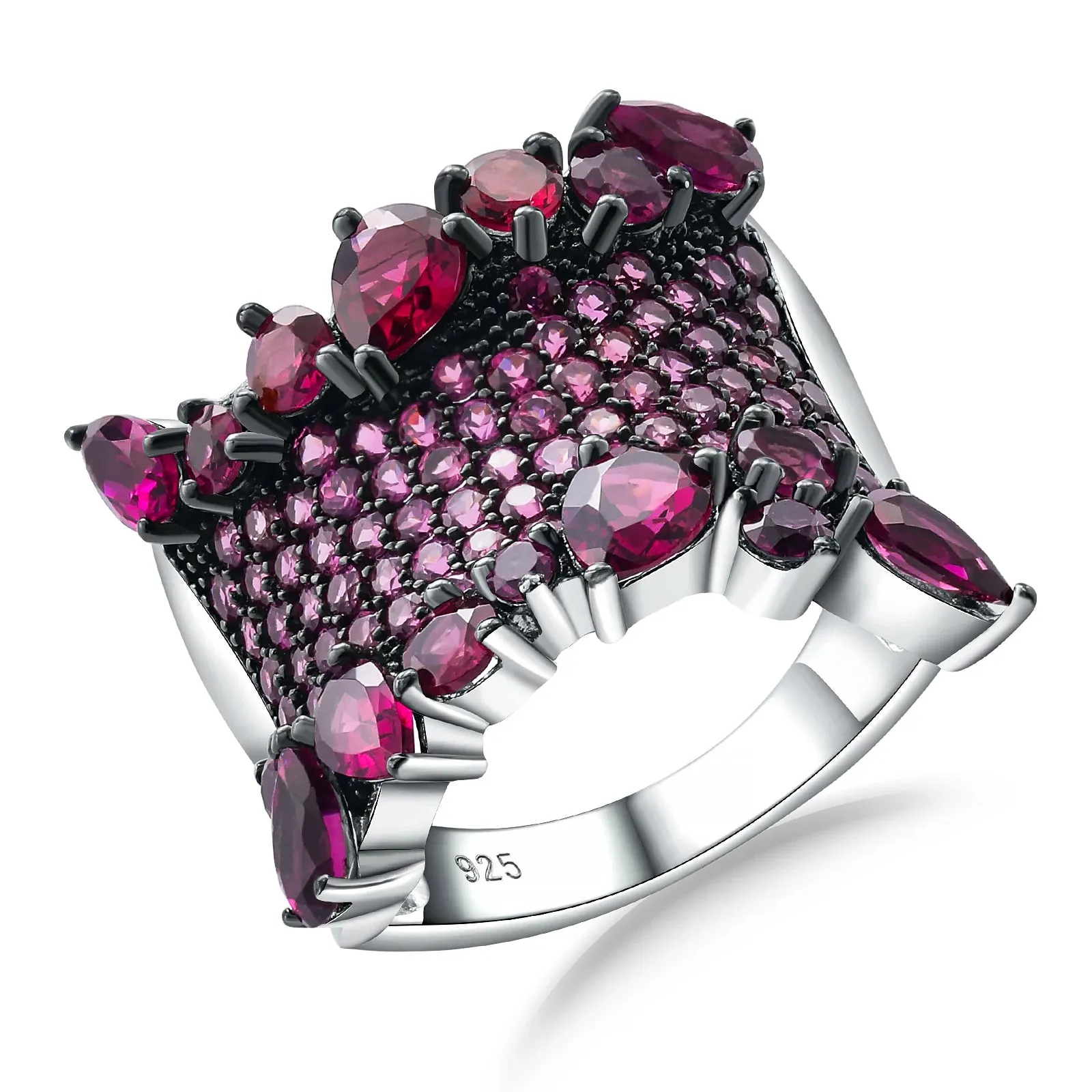 Natural Rhodolite Garnet Bohemian Ring
