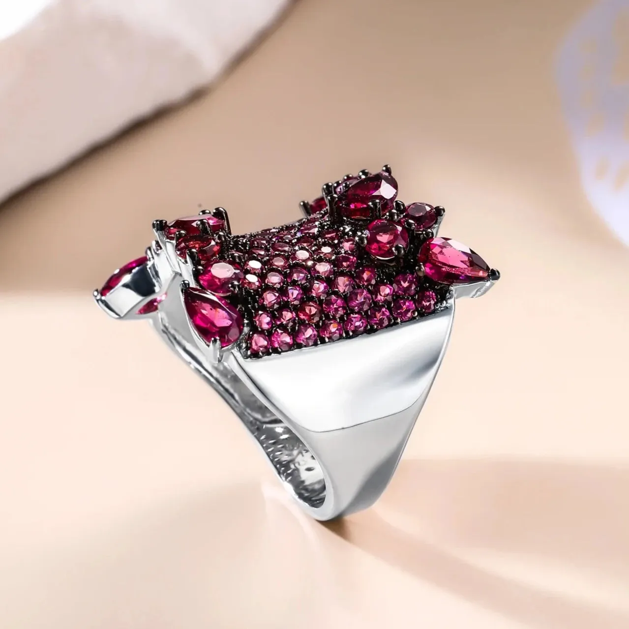 Natural Rhodolite Garnet Bohemian Ring