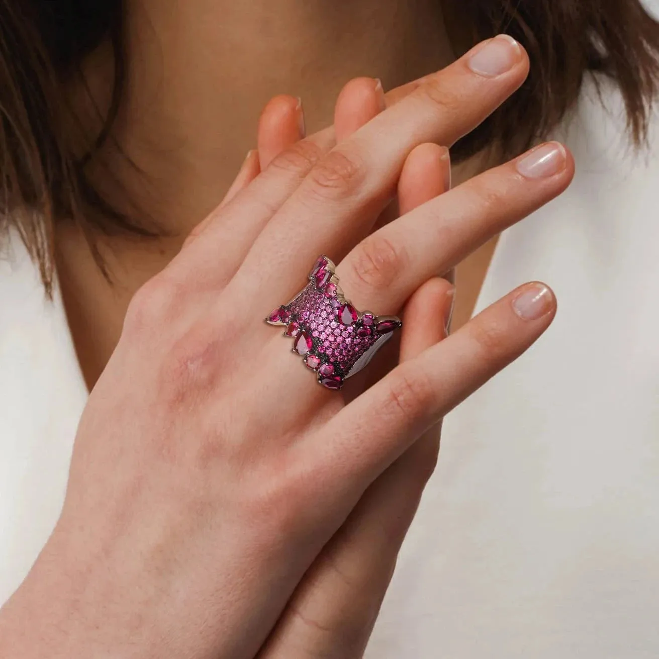 Natural Rhodolite Garnet Bohemian Ring