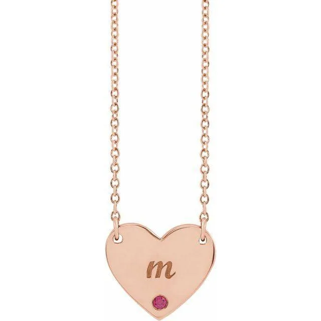 Natural Ruby Engravable Heart 18" Necklace