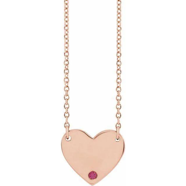 Natural Ruby Engravable Heart 18" Necklace