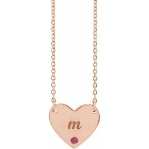 Natural Ruby Engravable Heart 18" Necklace