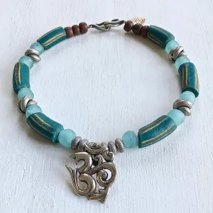 Nepalese Om pendant and African beads necklace