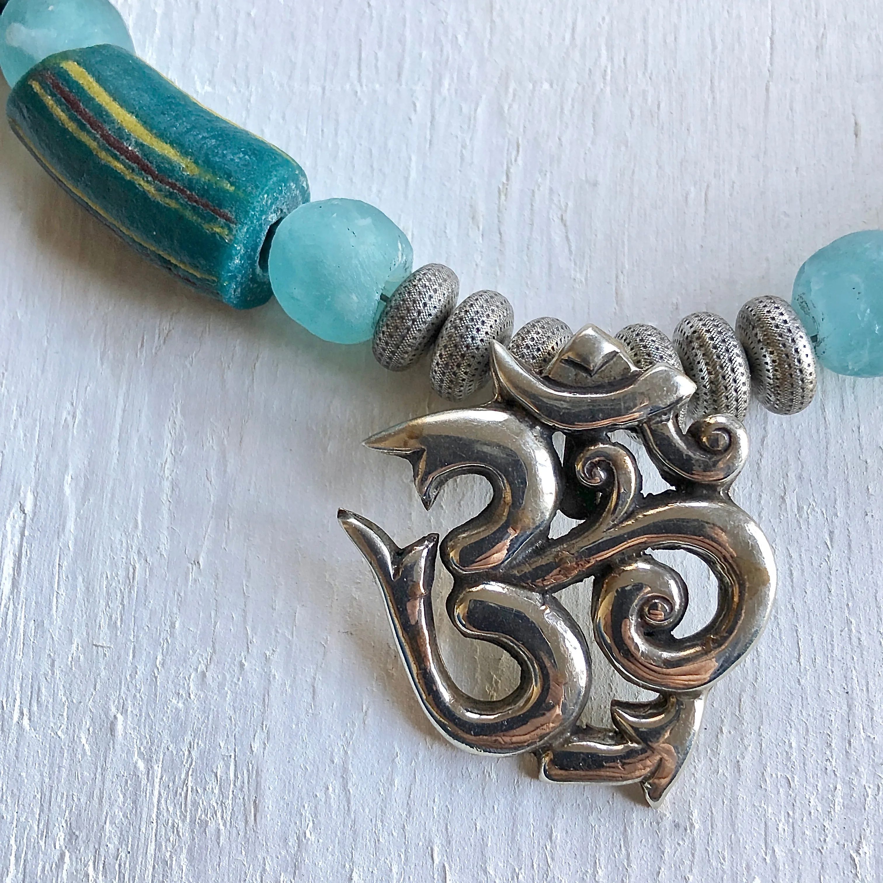 Nepalese Om pendant and African beads necklace
