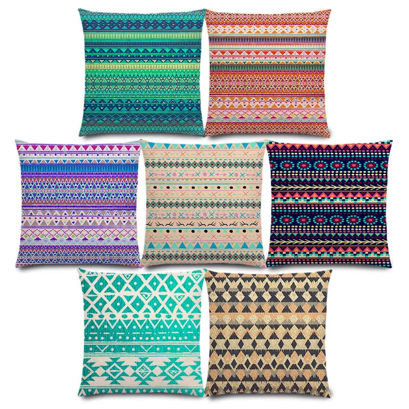 New Hippie Boho Acqua Navajo Aiyana Decorative Pattern Ethnic Tribal Prints Tipi Geometric Stripe Cushion Cover Pillow Case