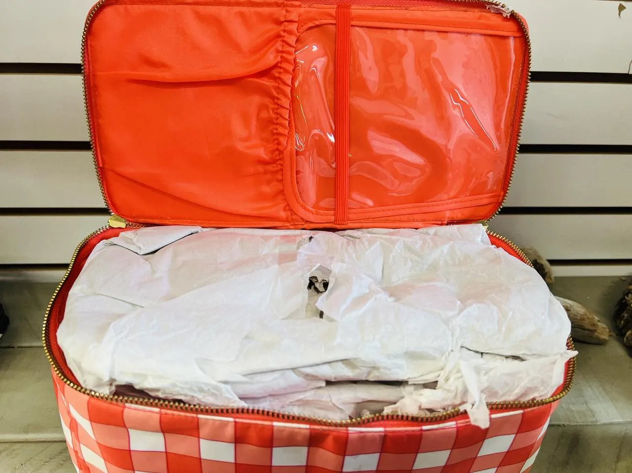 New Sonia Kashuk Beauty Train Case, Coral Gingham Print