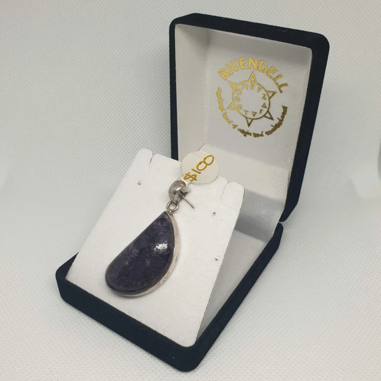 Oblique Teardrop Charoite 925 Sterling Silver Pendant