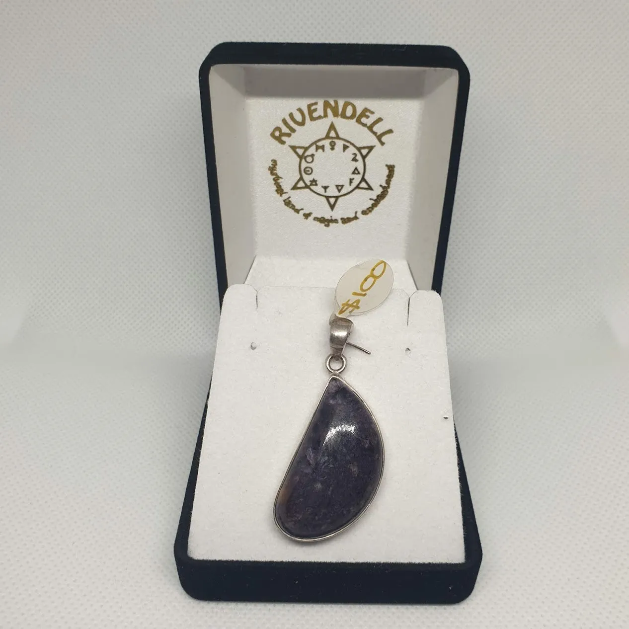 Oblique Teardrop Charoite 925 Sterling Silver Pendant