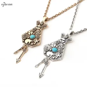 Ojiwan Ethnic Arrowhead Necklace Tibetan Indian Native American  Tribal  Jewelry Boho Hippe Chic Navajo Totem Necklace Cowgirl