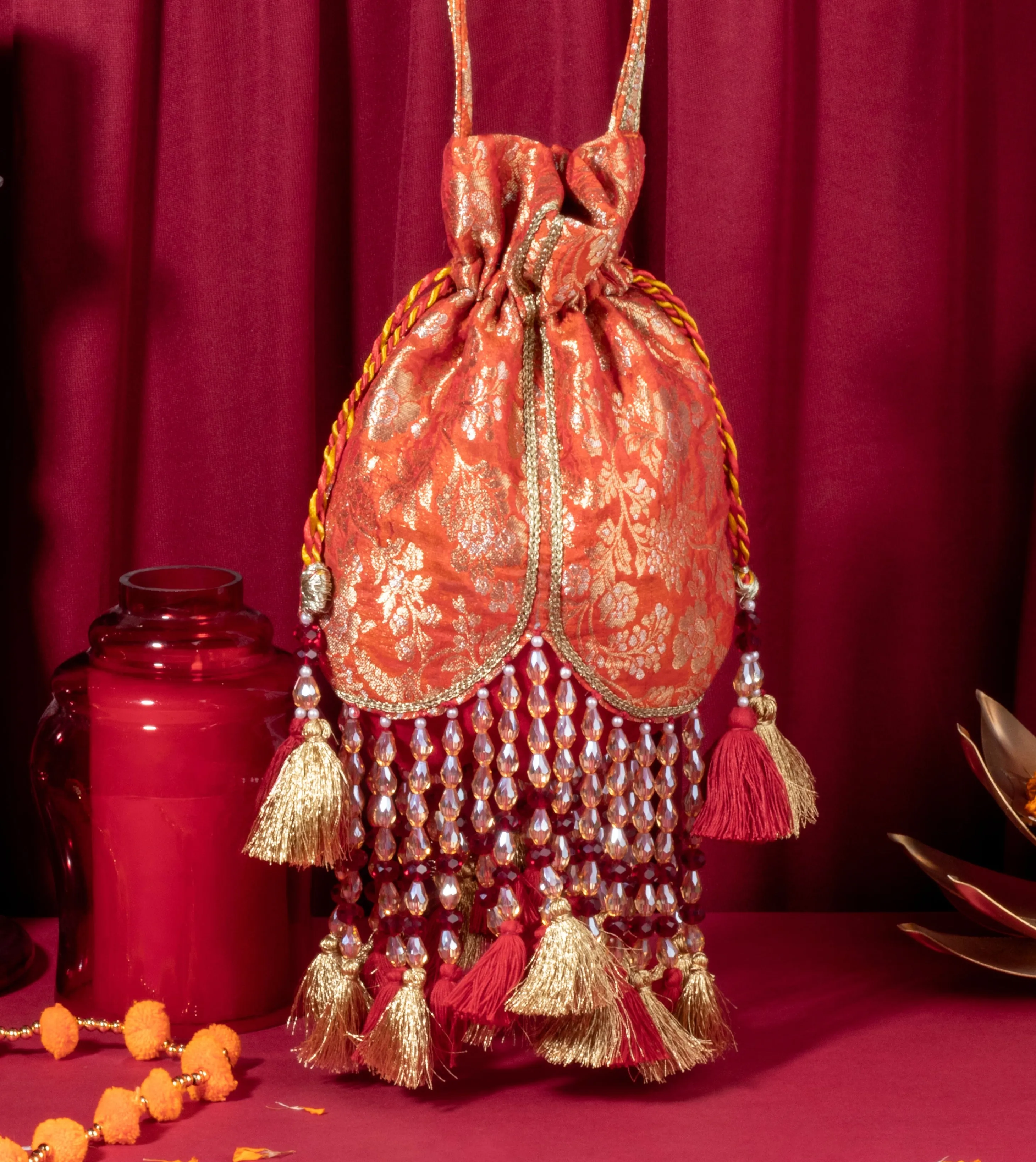 Orange Meera Tasseled Potli