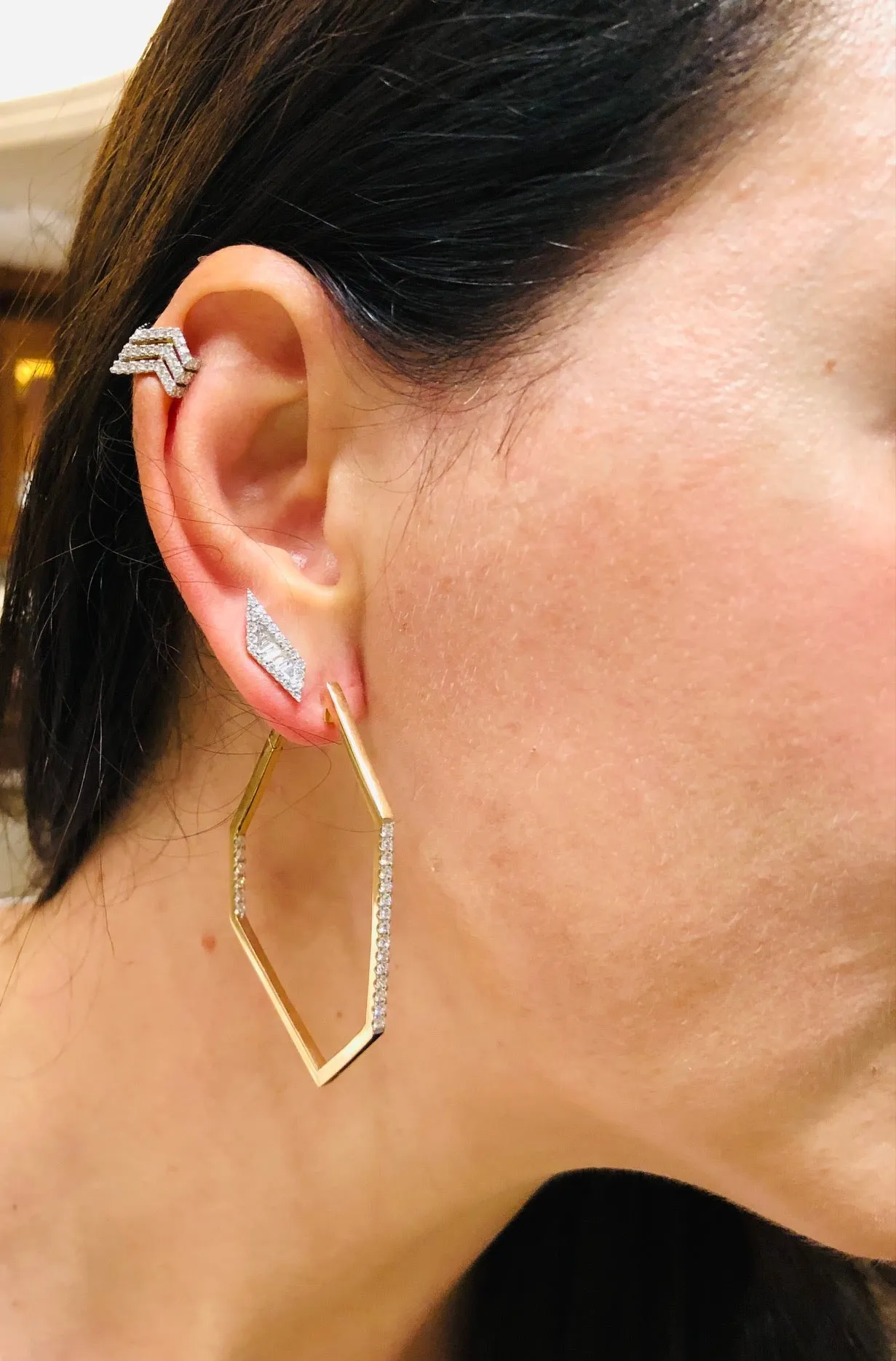 Origami Link no.5 Diamond Hoop Earrings Grande