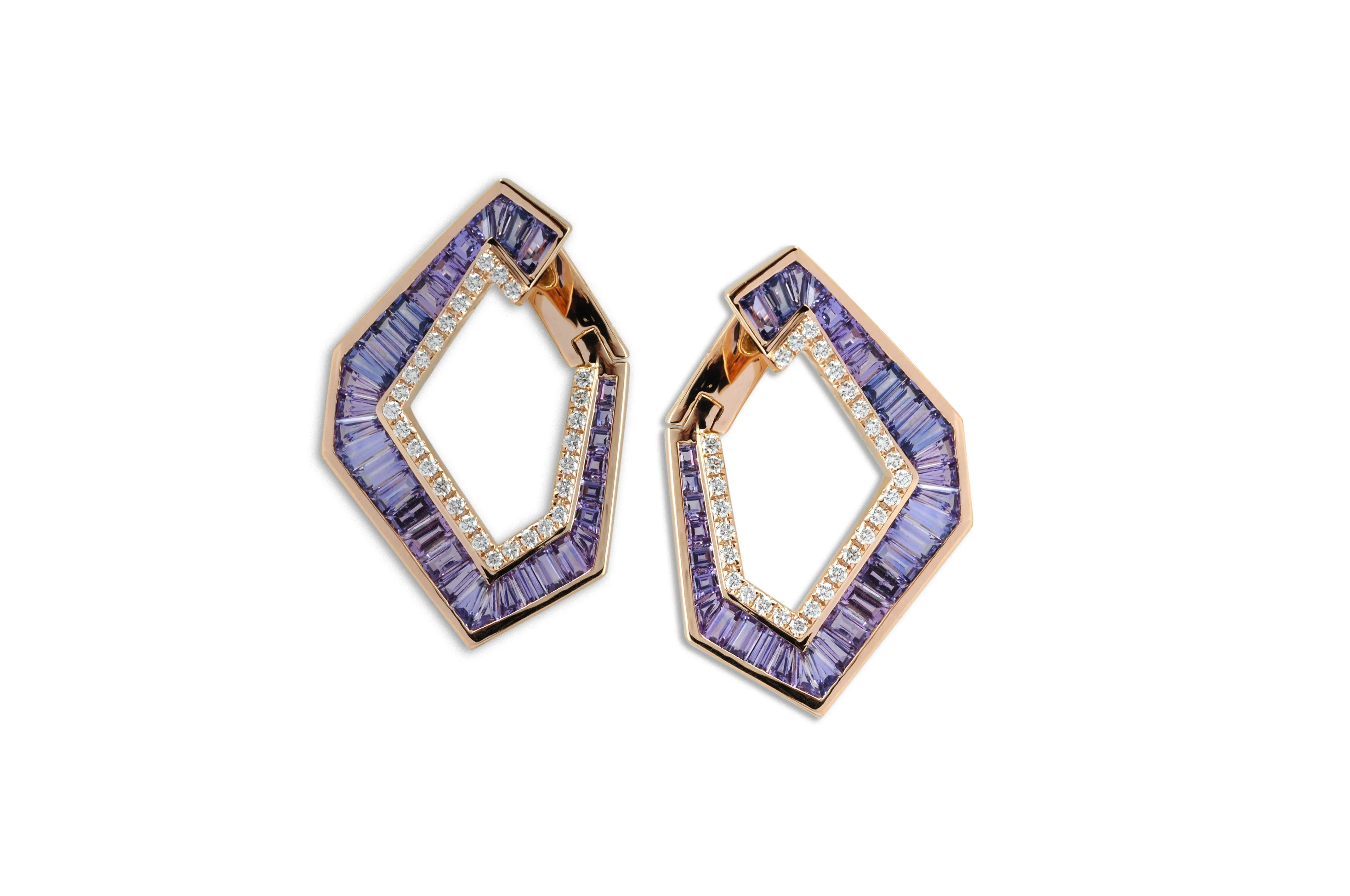 Origami Link no.5 Purple Sapphire & Diamond Earrings (Grande)